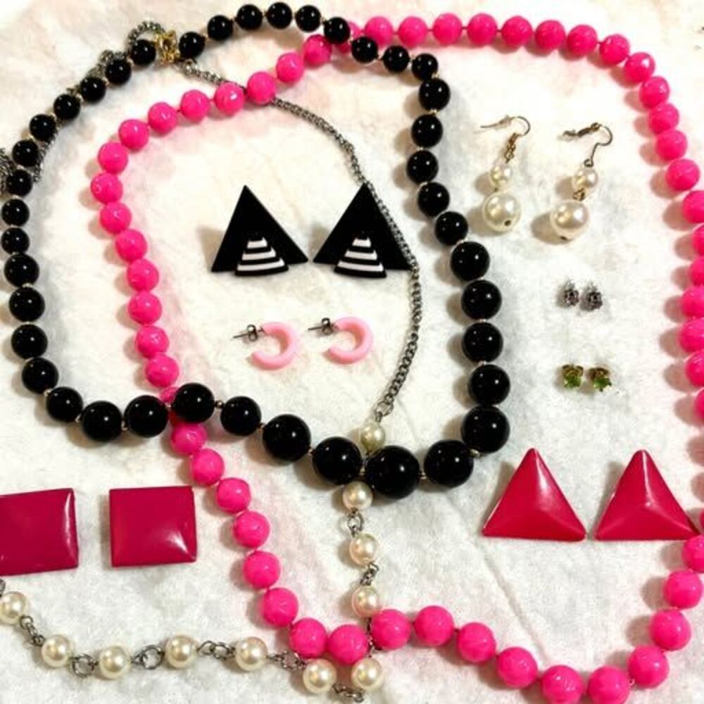 Barbiecore Jewelry Bundle | Pink & Black Y2K Retro Statement Accessories